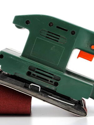 Green wood sander with sandpaper roll isolated on white background