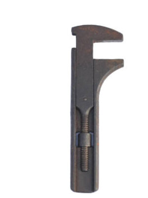 Full rusty adjustable monkey wrench cap isolated white background